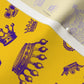 Royal Crowns Royal Purple+Golden Yellow Linen Cotton Canvas Printed Fabric by Studio Ten Design