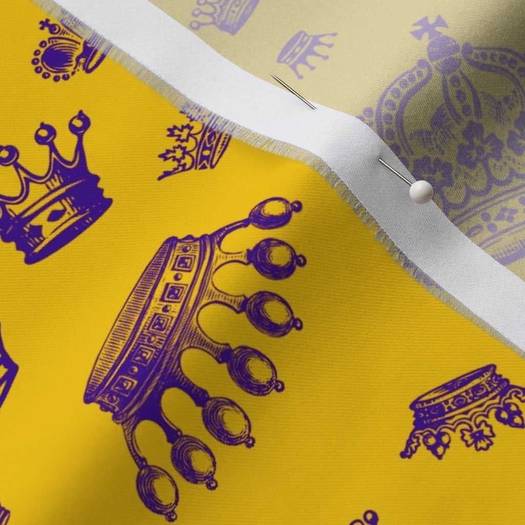 Royal Crowns Royal Purple+Golden Yellow Organic Cotton Sateen Printed Fabric by Studio Ten Design
