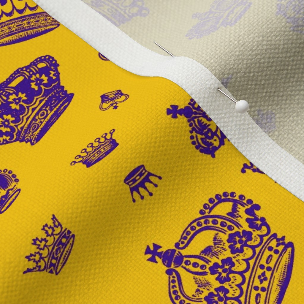 Royal Crowns Royal Purple+Golden Yellow Performance Linen Printed Fabric by Studio Ten Design