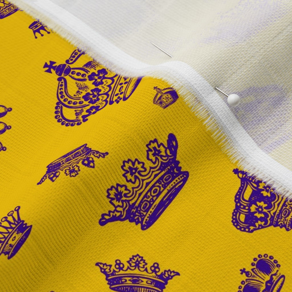 Royal Crowns Royal Purple+Golden Yellow Organic Sweet Pea Gauze Printed Fabric by Studio Ten Design