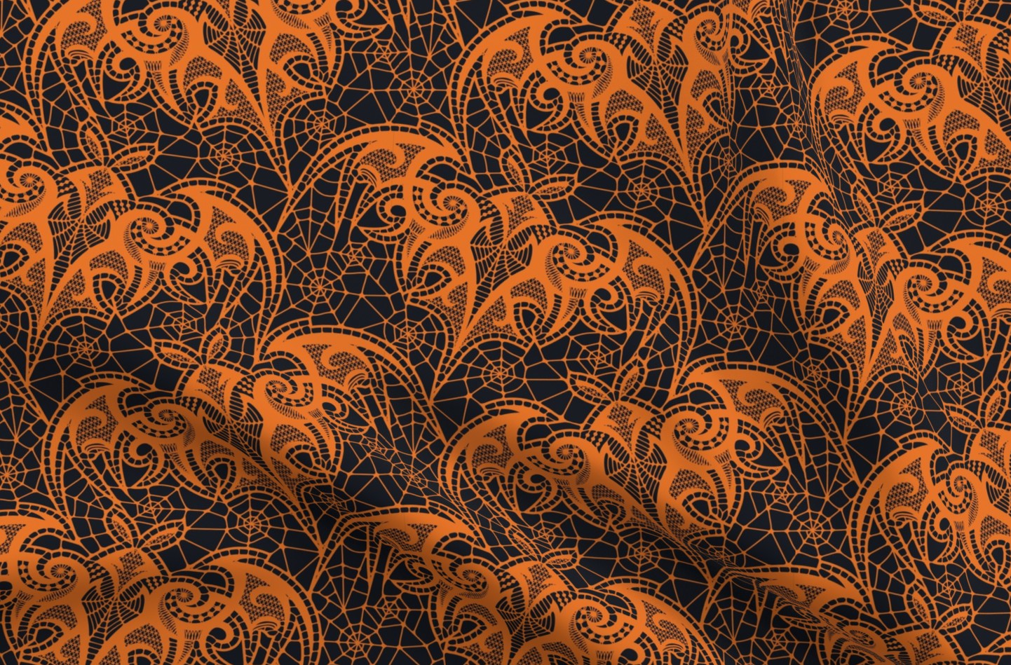 Lace Bats (Carrot on Graphite) Printed Fabric by Studio Ten Design