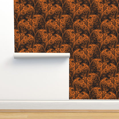 Lace Bats Carrot on Graphite Wallpaper