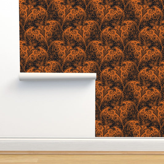Lace Bats Carrot on Graphite Wallpaper