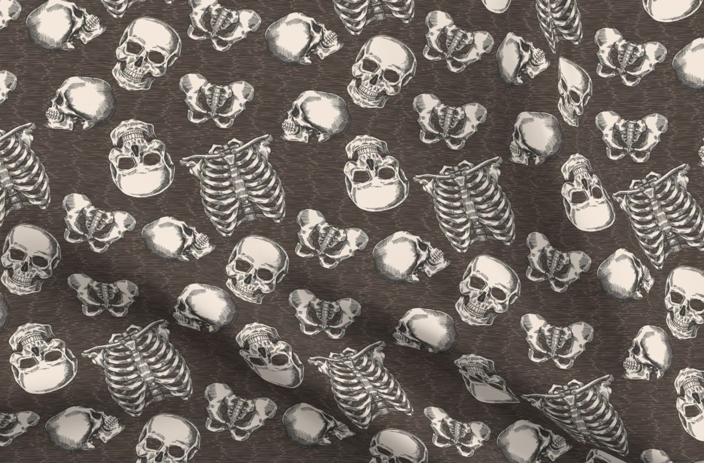 Dem Bones (Sepia) Printed Fabric by Studio Ten Design