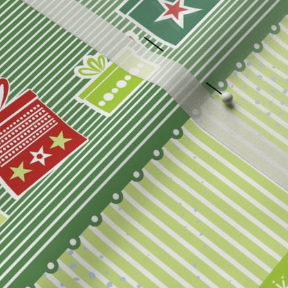 Christmas Ribbons Poly Crepe de Chine Printed Fabric by Studio Ten Design