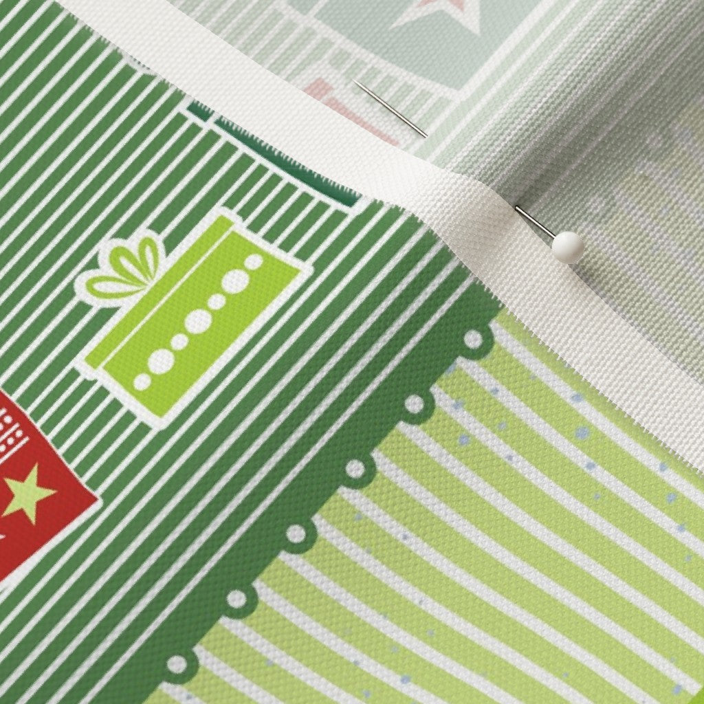 Christmas Ribbons Linen Cotton Canvas Printed Fabric by Studio Ten Design