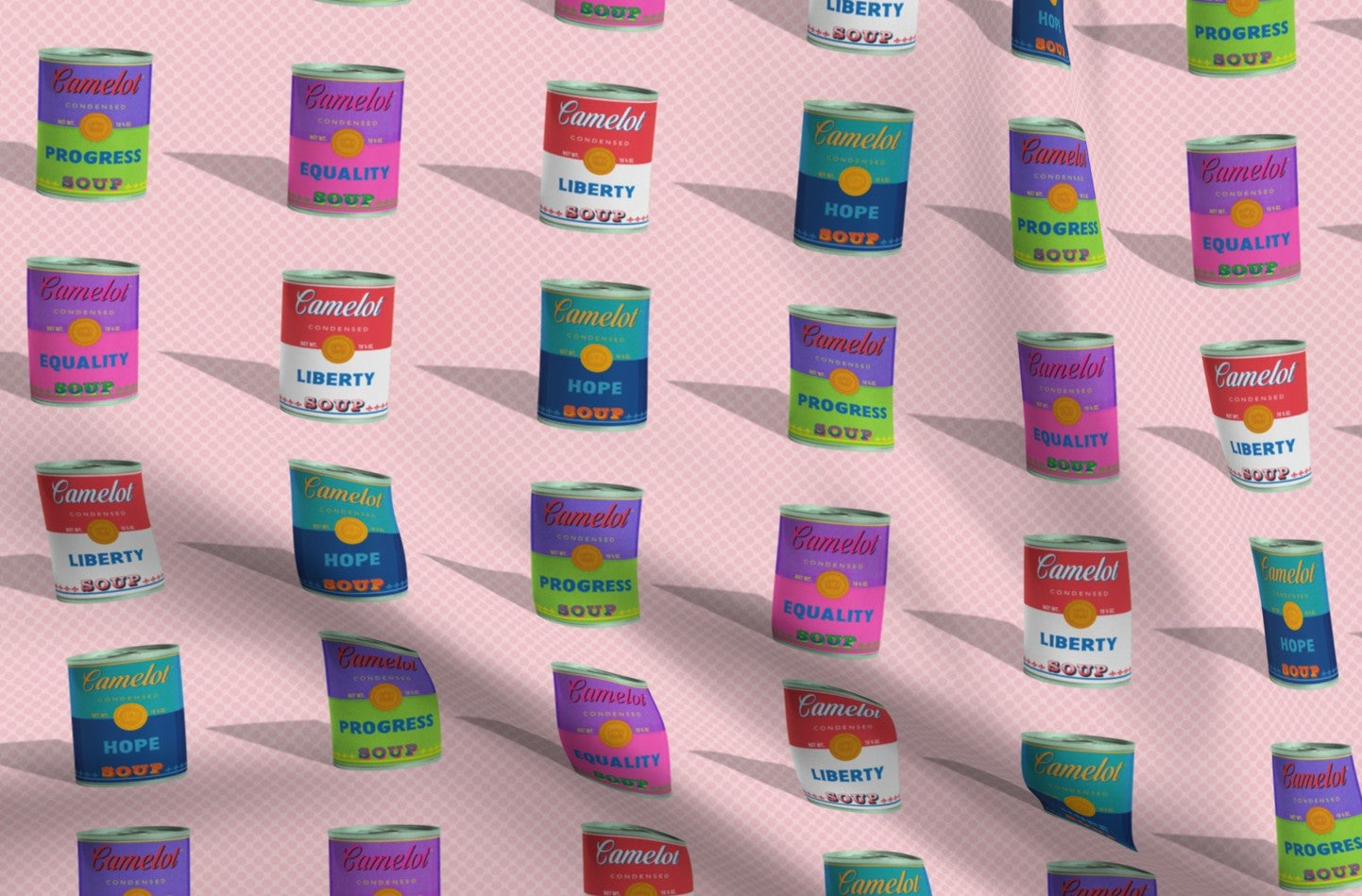 Soup Cans (Cotton Candy) Printed Fabric by Studio Ten Design