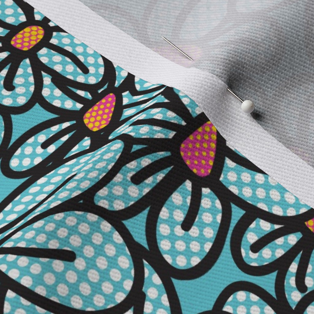 Flower Pop! Aqua Dogwood Denim Printed Fabric by Studio Ten Design