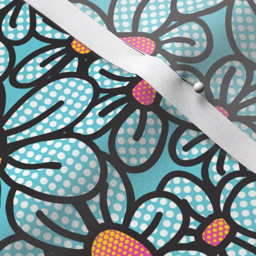 Flower Pop! Aqua Satin Printed Fabric by Studio Ten Design