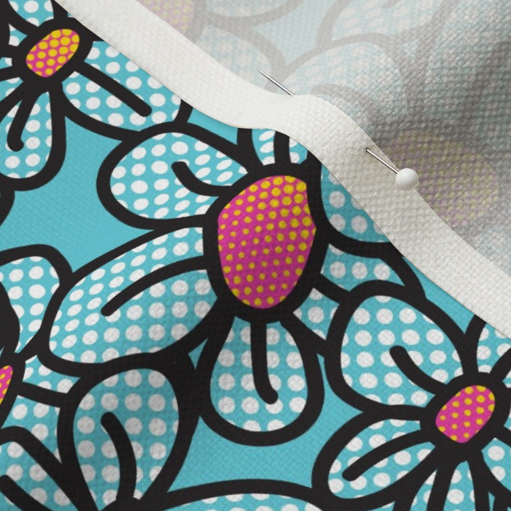 Flower Pop! Aqua Performance Linen Printed Fabric by Studio Ten Design