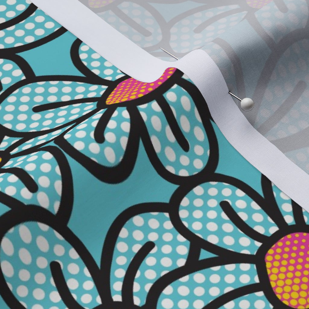 Flower Pop! Aqua Cotton Lawn Printed Fabric by Studio Ten Design