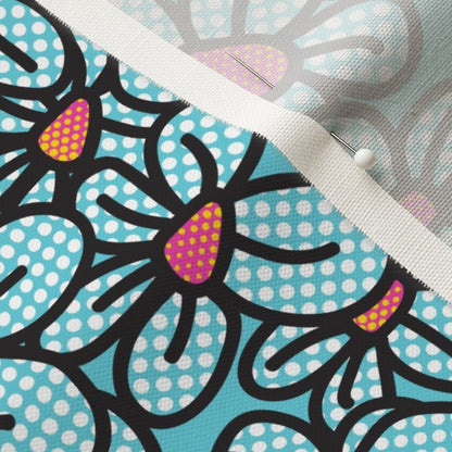 Flower Pop! Aqua Linen Cotton Canvas Printed Fabric by Studio Ten Design
