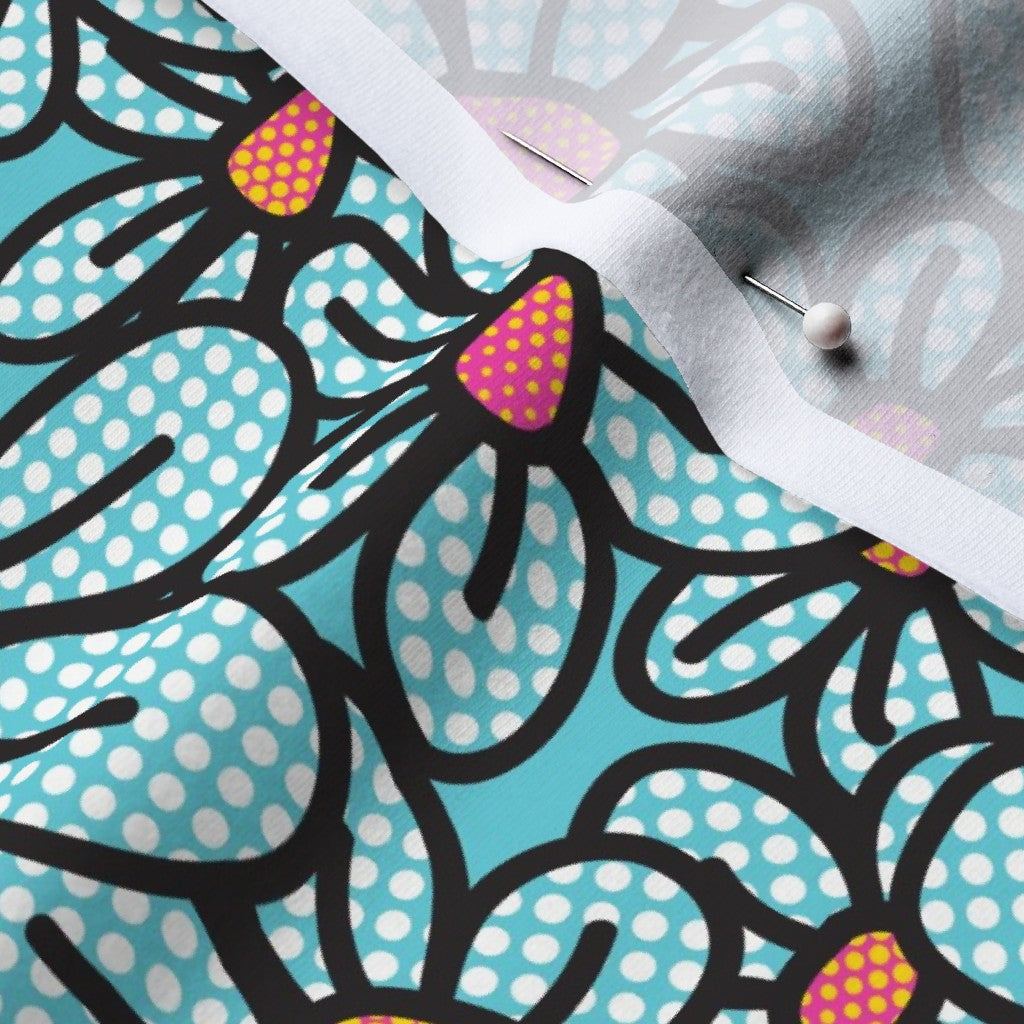 Flower Pop! Aqua Cotton Spandex Jersey Printed Fabric by Studio Ten Design