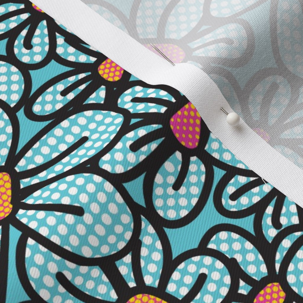 Flower Pop! Aqua Lightweight Cotton Twill Printed Fabric by Studio Ten Design