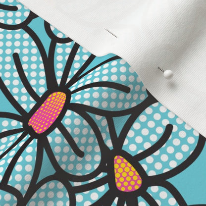 Flower Pop! Aqua Organic Cotton Knit Printed Fabric by Studio Ten Design