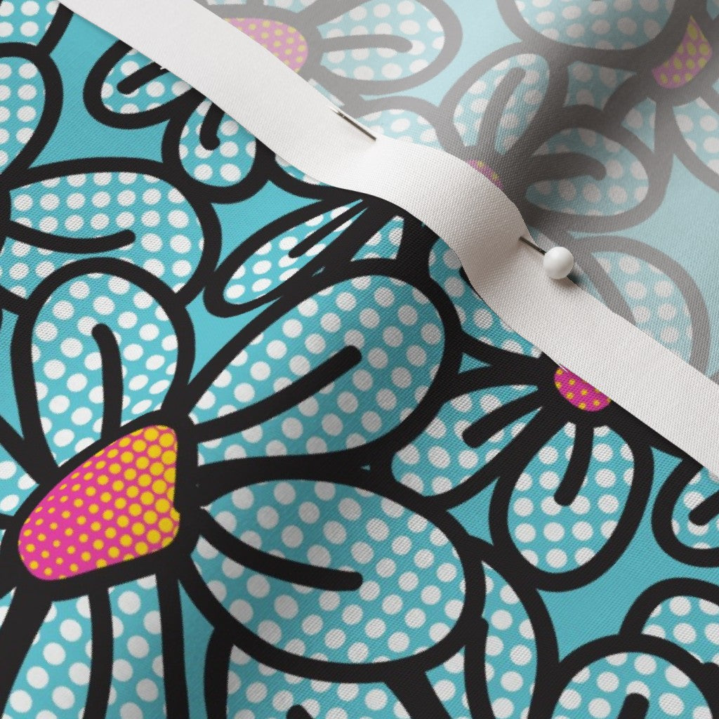 Flower Pop! Aqua Cotton Poplin Printed Fabric by Studio Ten Design