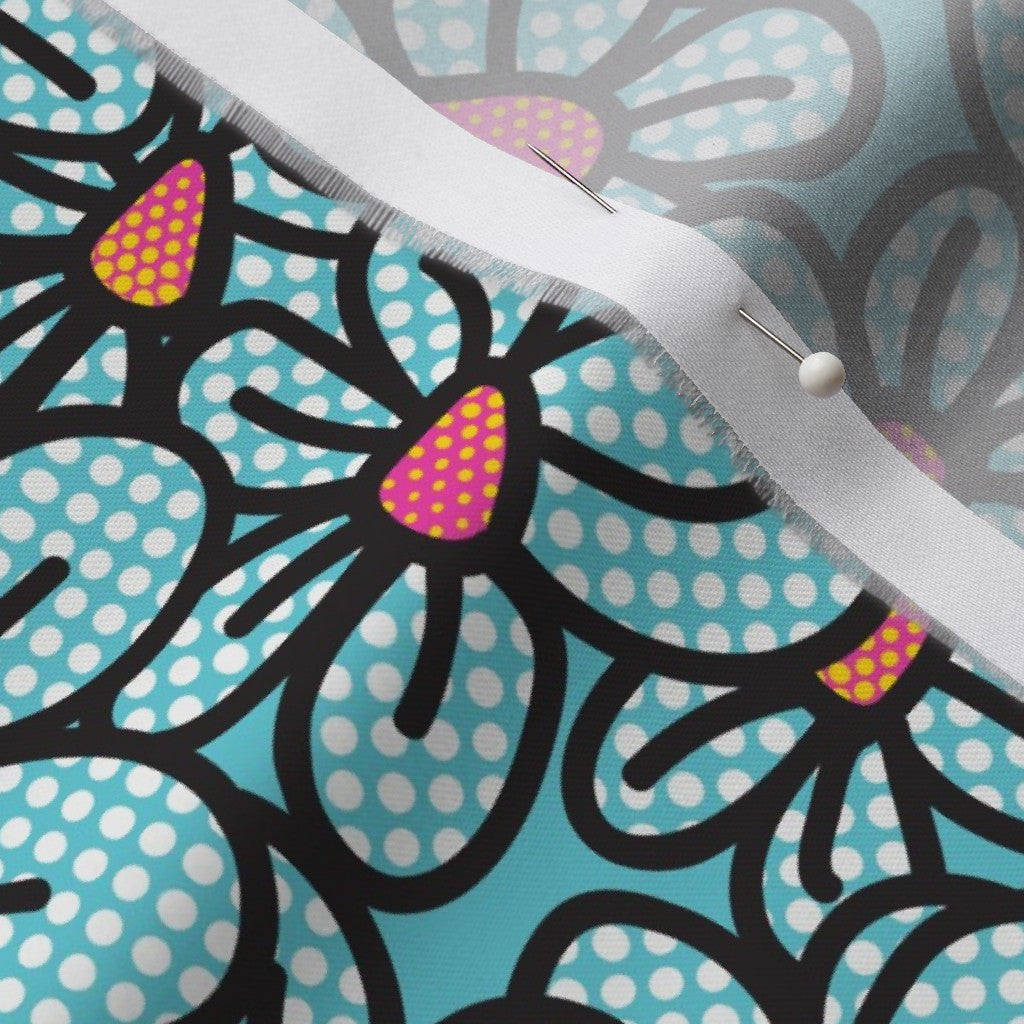 Flower Pop! Aqua Organic Cotton Sateen Printed Fabric by Studio Ten Design