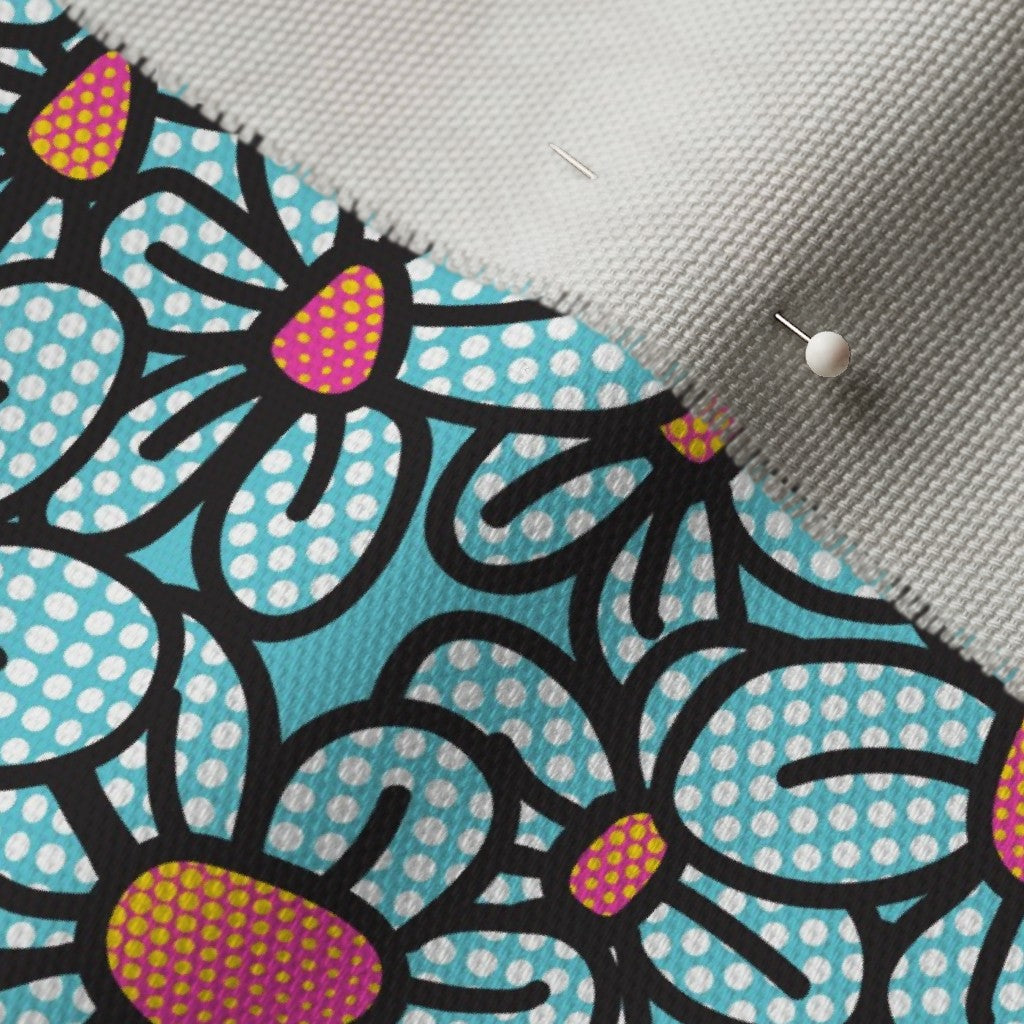 Flower Pop! Aqua Cypress Cotton Canvas Printed Fabric by Studio Ten Design