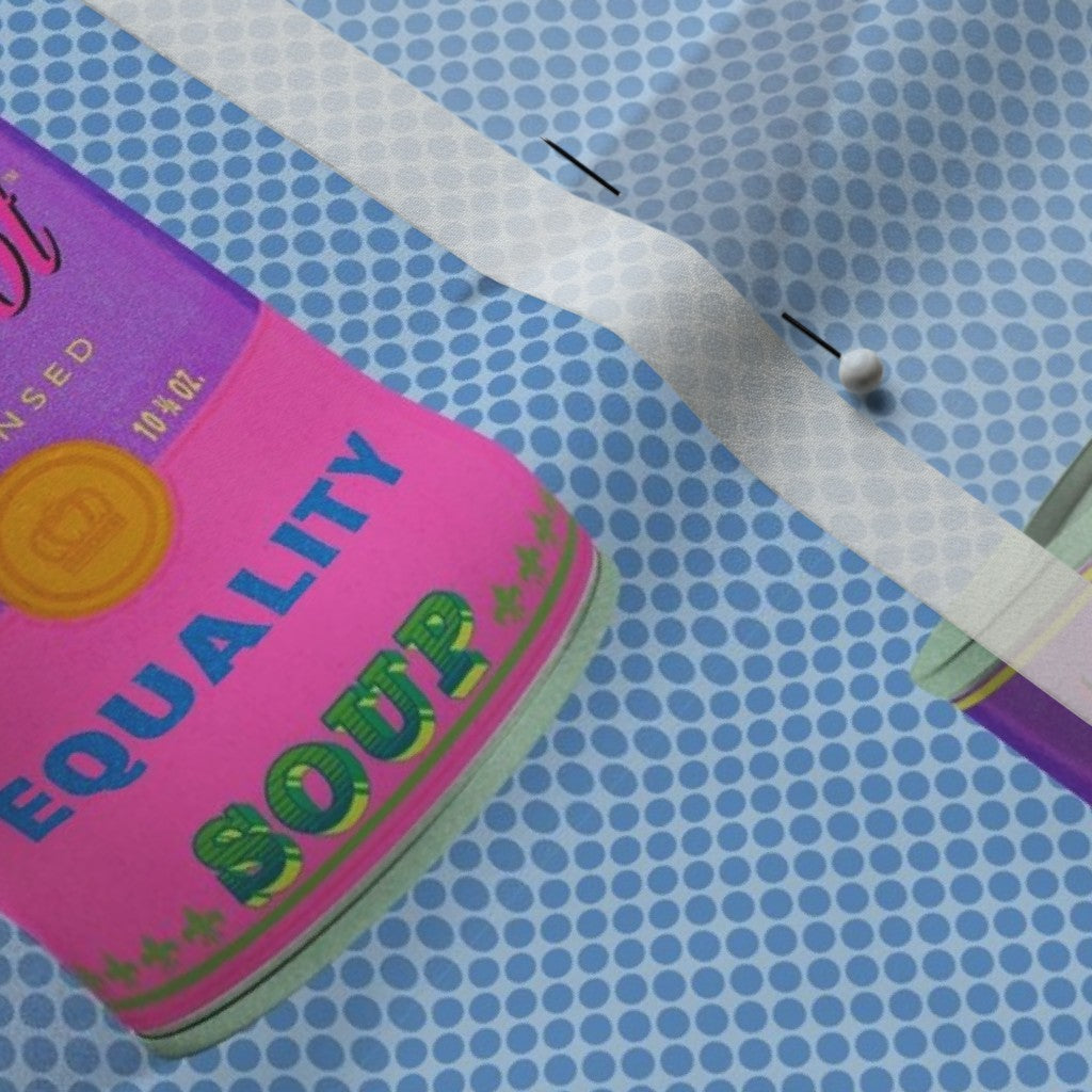 Equality Soup Cans Poly Crepe de Chine Printed Fabric by Studio Ten Design