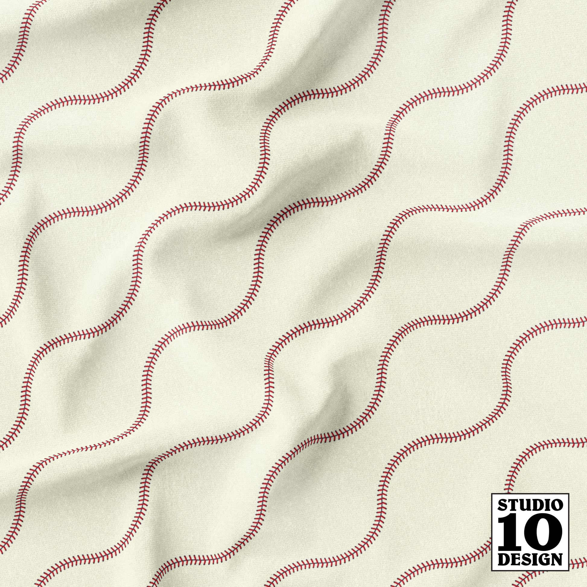 Americana Baseball Stitches Printed Fabric by Studio Ten Design