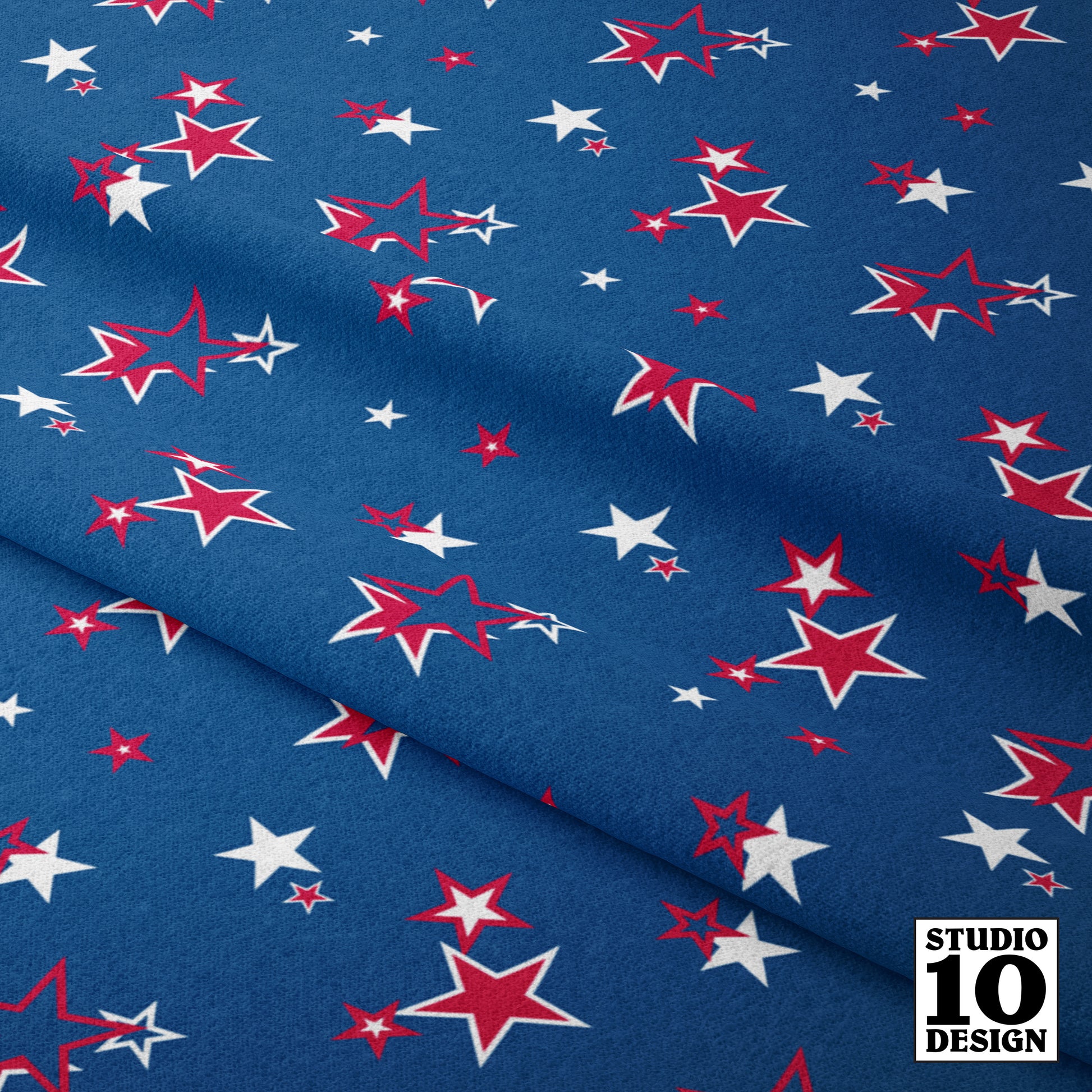 Americana Stars on Blue Printed Fabric by Studio Ten Design