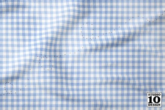 Ants at the Picnic, Blue Gingham Printed Fabric by Studio Ten Design