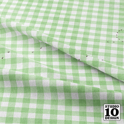 Ants at the Picnic, Green Gingham Printed Fabric by Studio Ten Design
