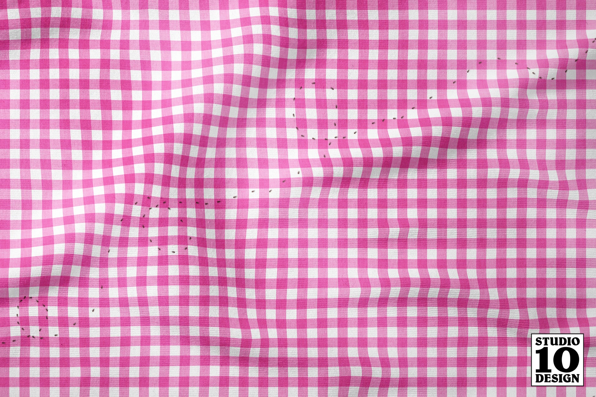 Ants at the Picnic, Pink Gingham Printed Fabric by Studio Ten Design