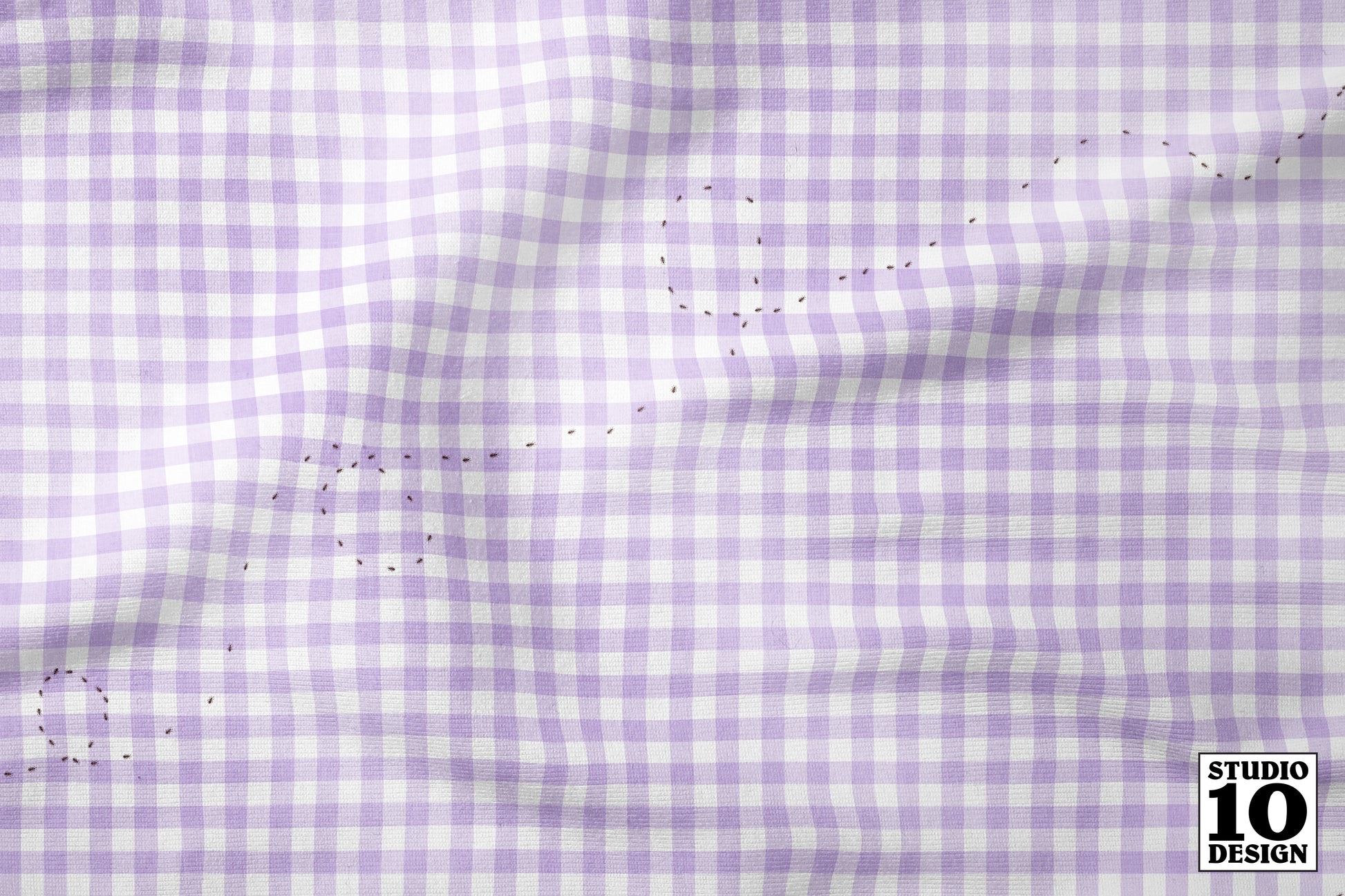 Ants at the Picnic, Purple Gingham Printed Fabric by Studio Ten Design