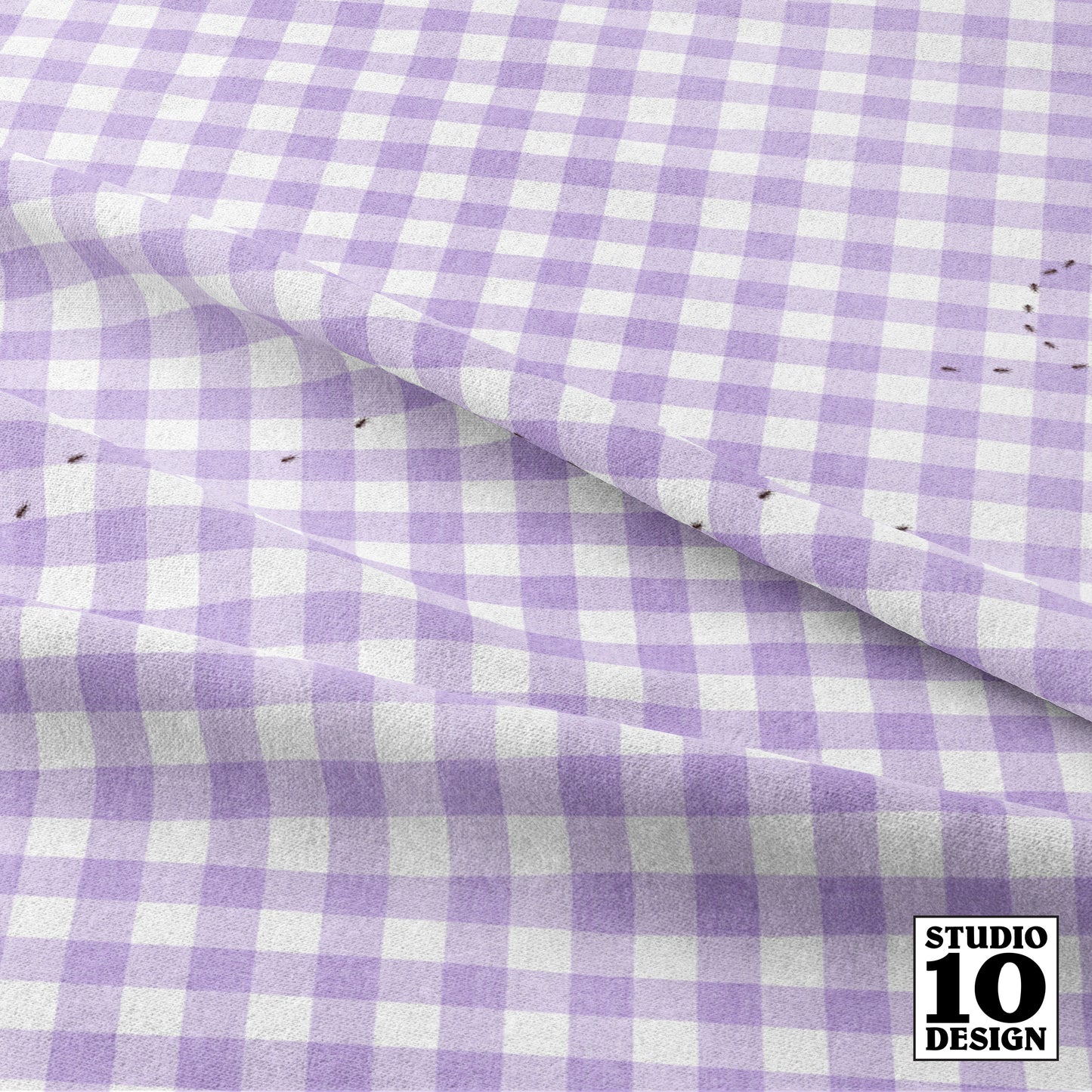 Ants at the Picnic, Purple Gingham Printed Fabric by Studio Ten Design