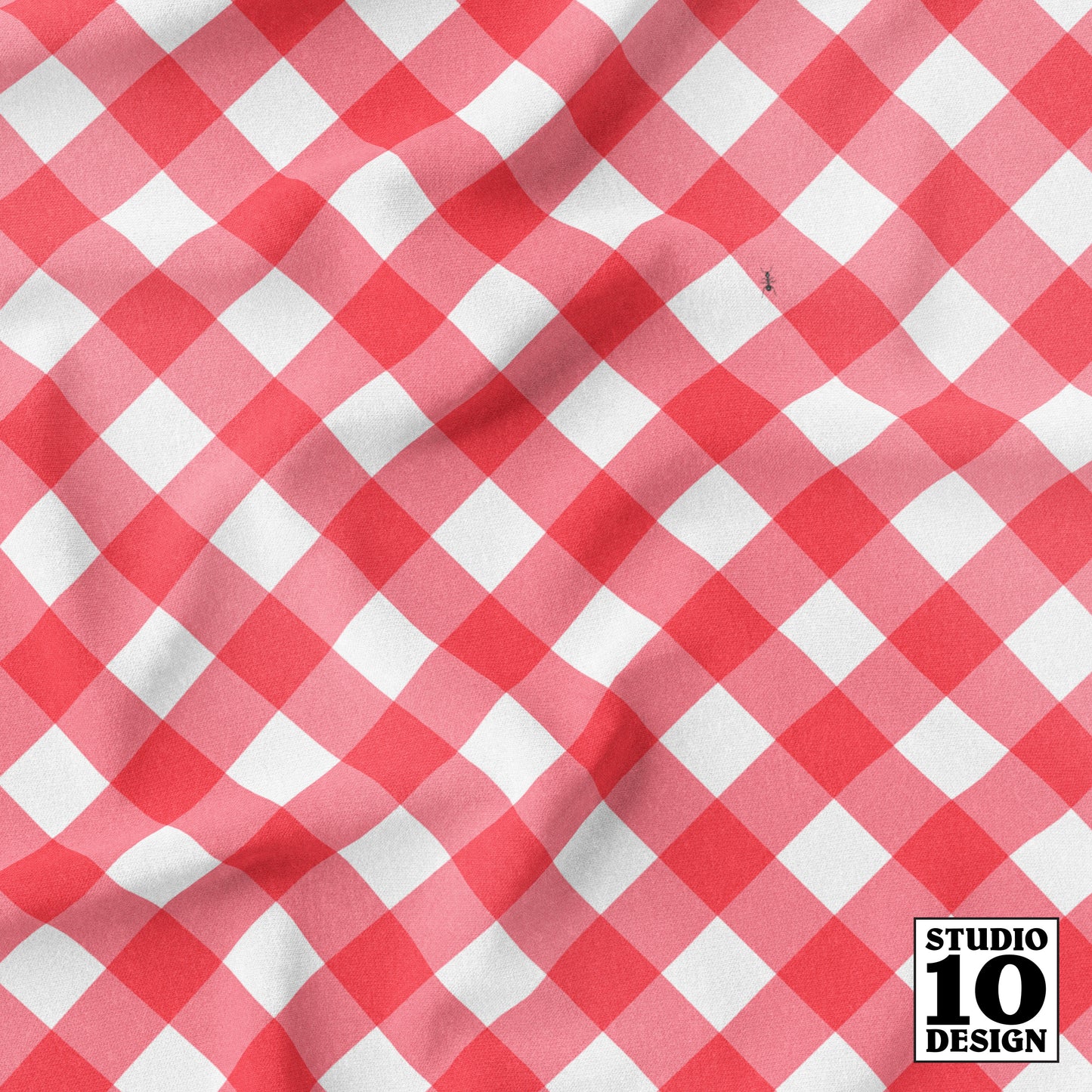 Ants at the Picnic, Red Bias Gingham Printed Fabric by Studio Ten Design
