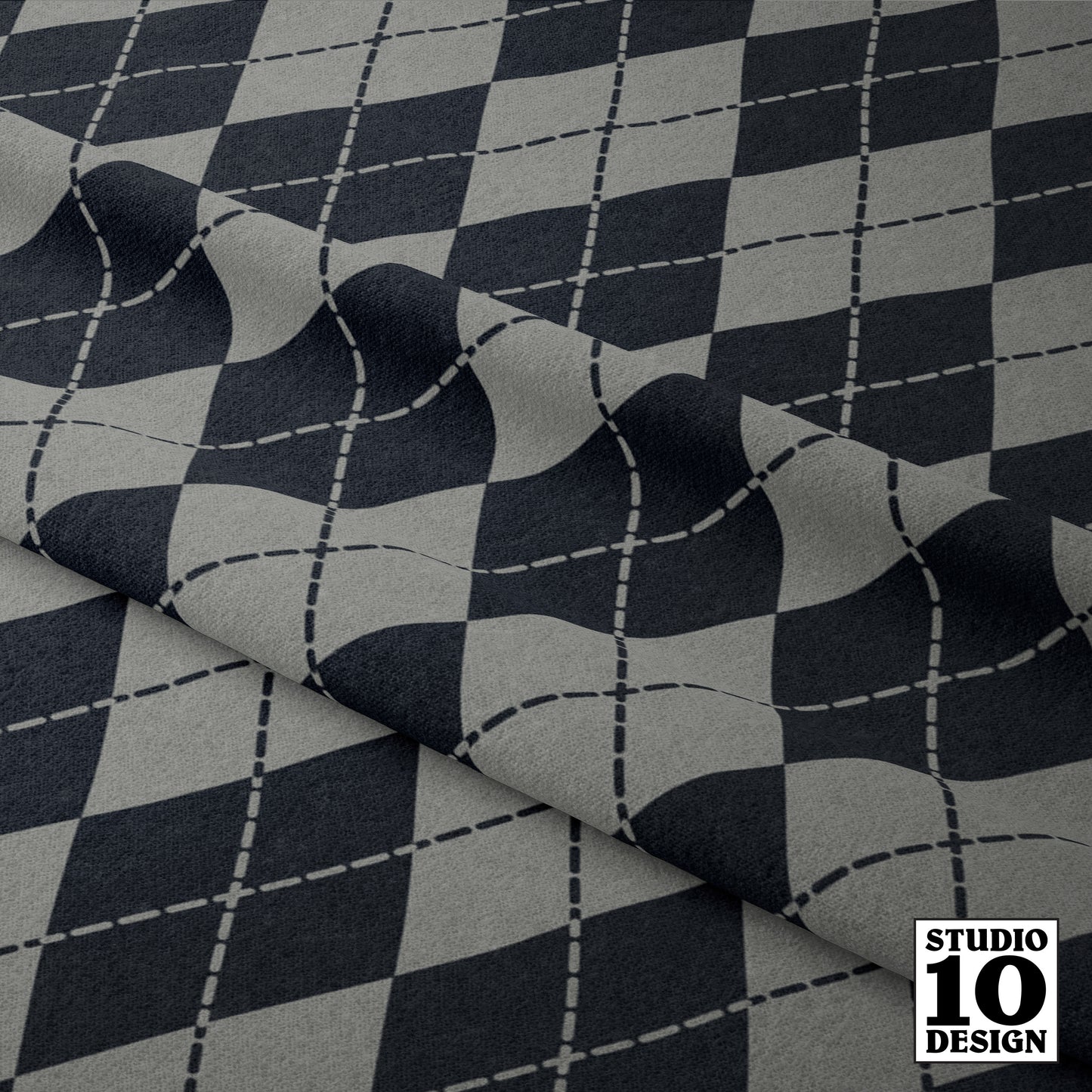 Aggressively Argyle Graphite+Pewter Printed Fabric by Studio Ten Design