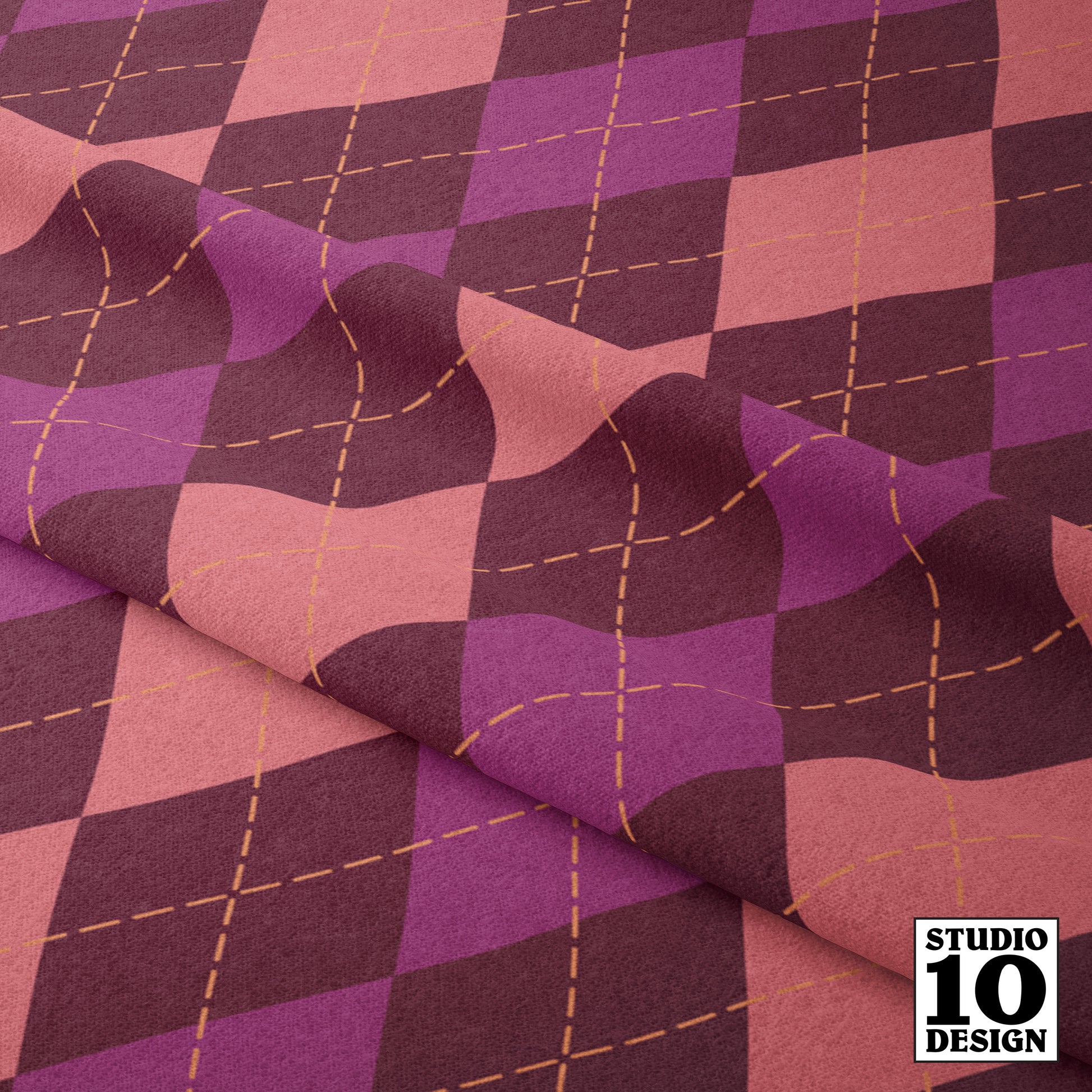 Aggressively Argyle Wineberry Printed Fabric by Studio Ten Design