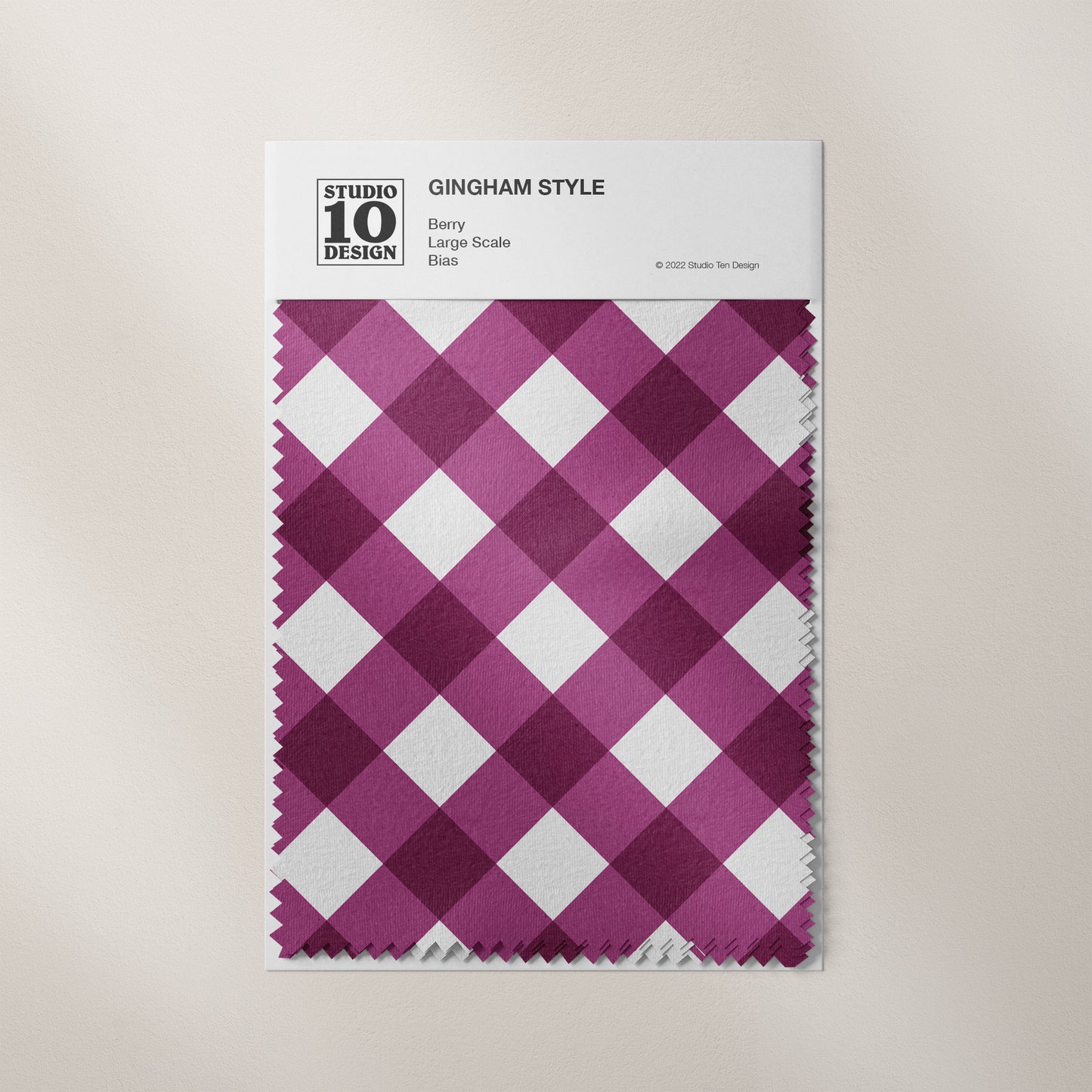 Gingham Style Berry Large Bias Printed Fabric by Studio Ten Design