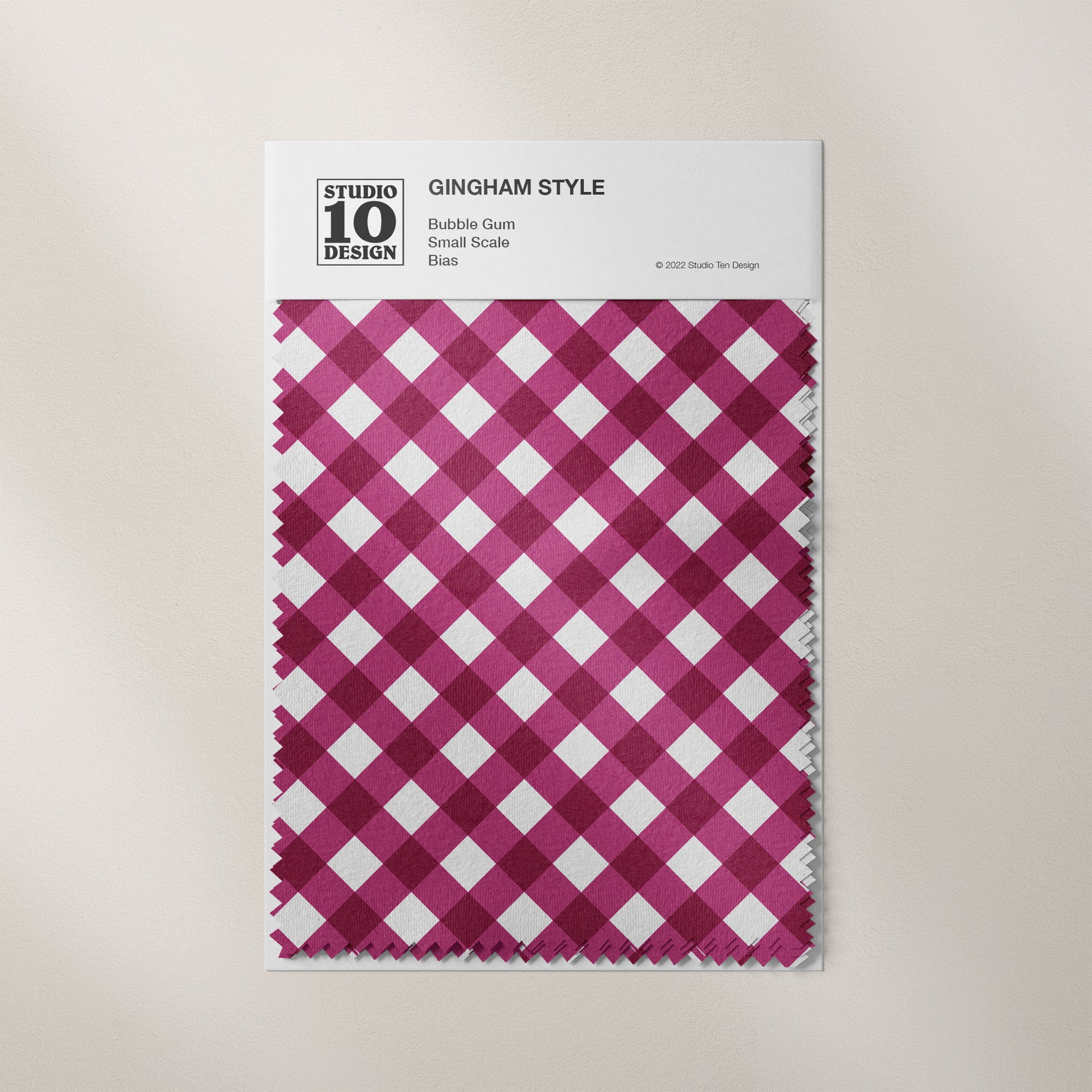 Gingham Style Bubble Gum Small Bias Printed Fabric by Studio Ten Design