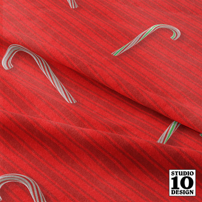 Candy Canes on Red Stripes Printed Fabric by Studio Ten Design