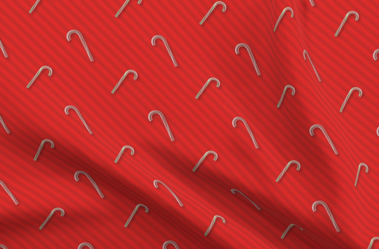 Candy Canes on Red Stripes Printed Fabric by Studio Ten Design