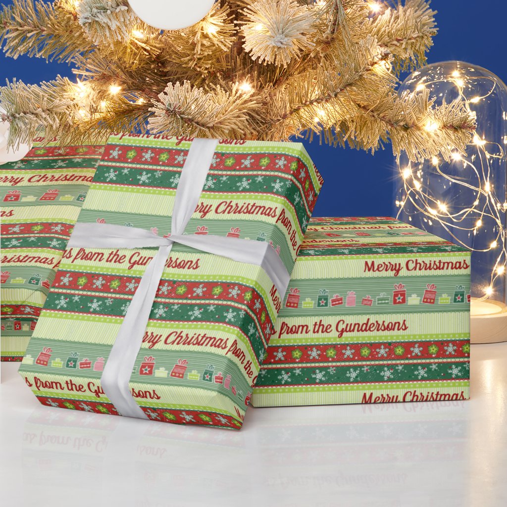 Rollo de papel de regalo de cintas navideñas personalizadas
