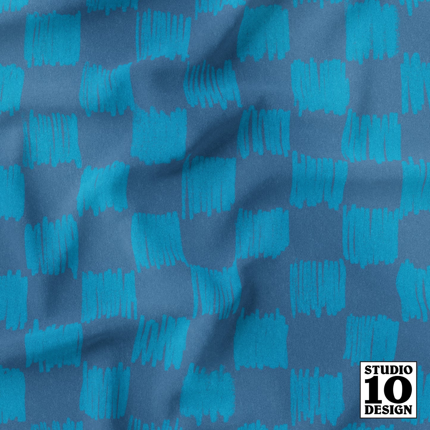Crayon Grid, Blue Printed Fabric by Studio Ten Design