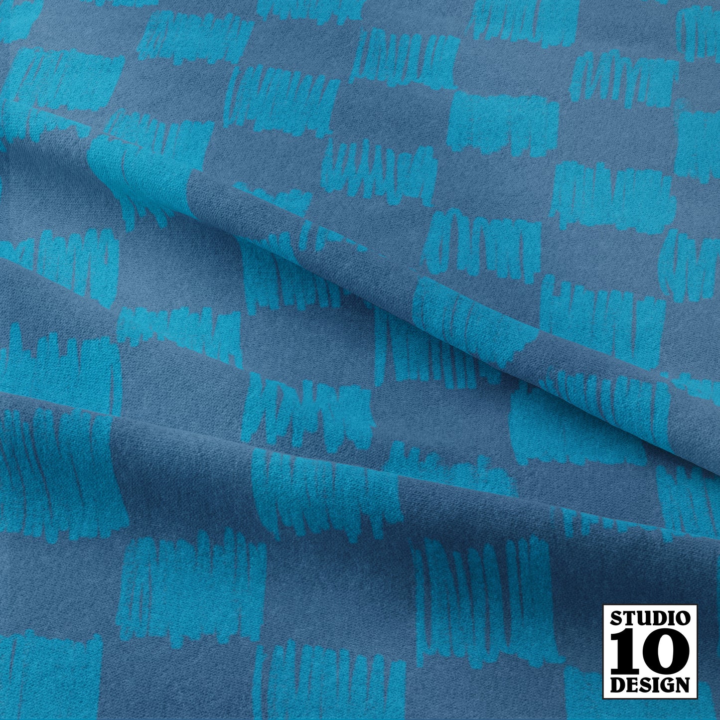 Crayon Grid, Blue Printed Fabric by Studio Ten Design