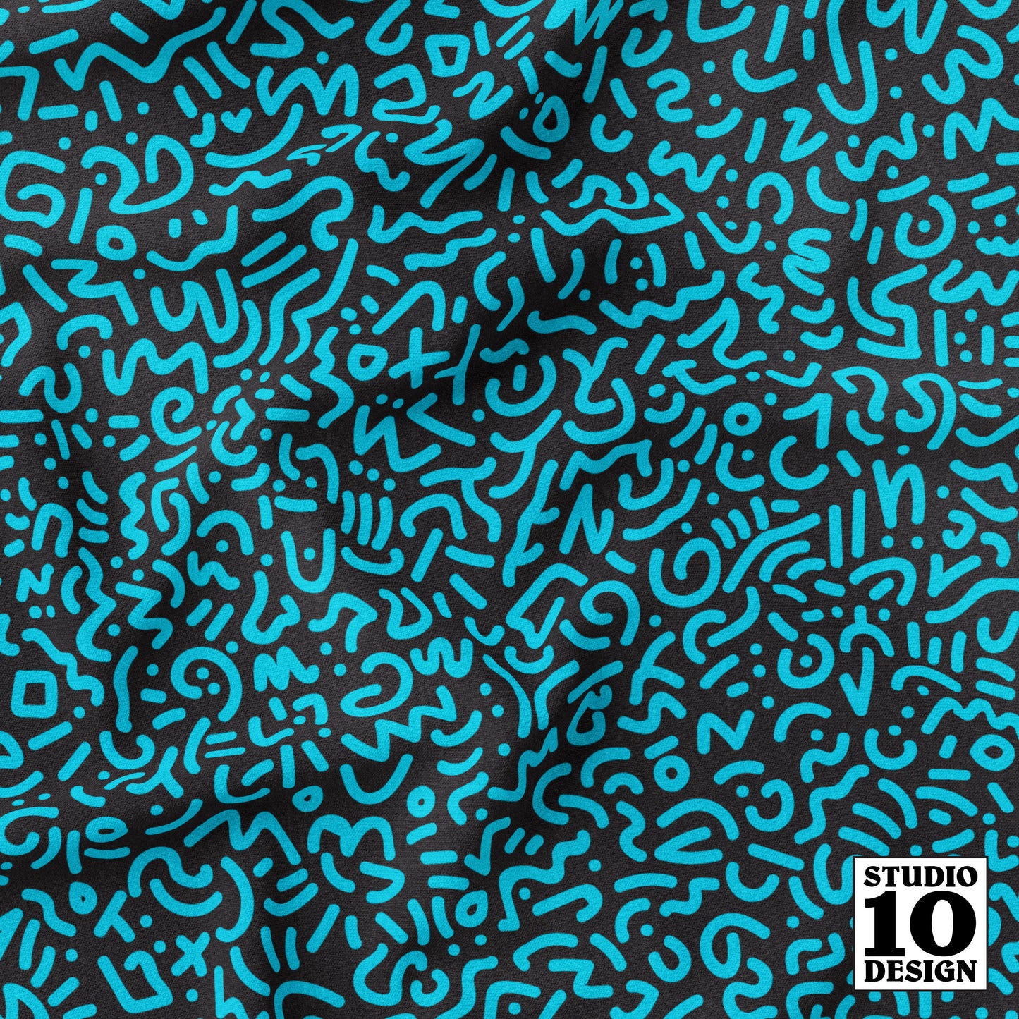 Doodle Aqua+Black Printed Fabric by Studio Ten Design