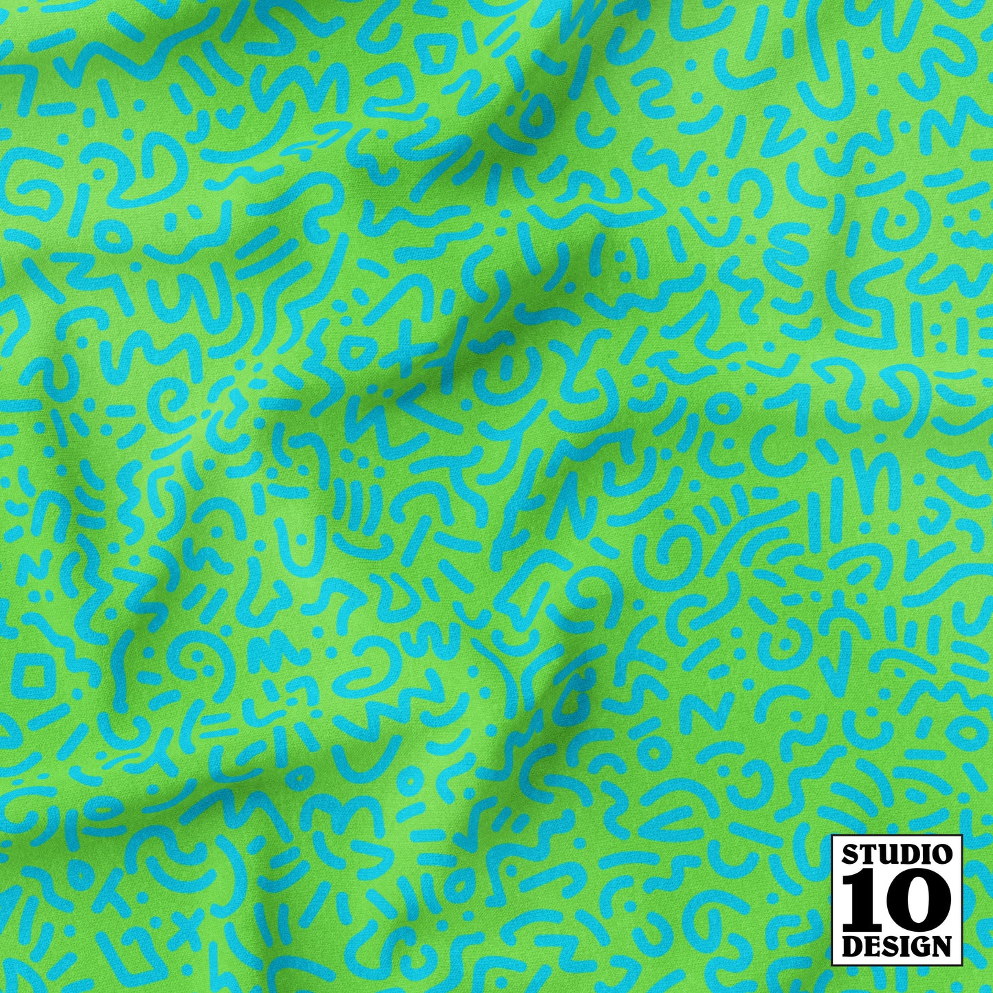 Doodle Aqua+Green Printed Fabric by Studio Ten Design