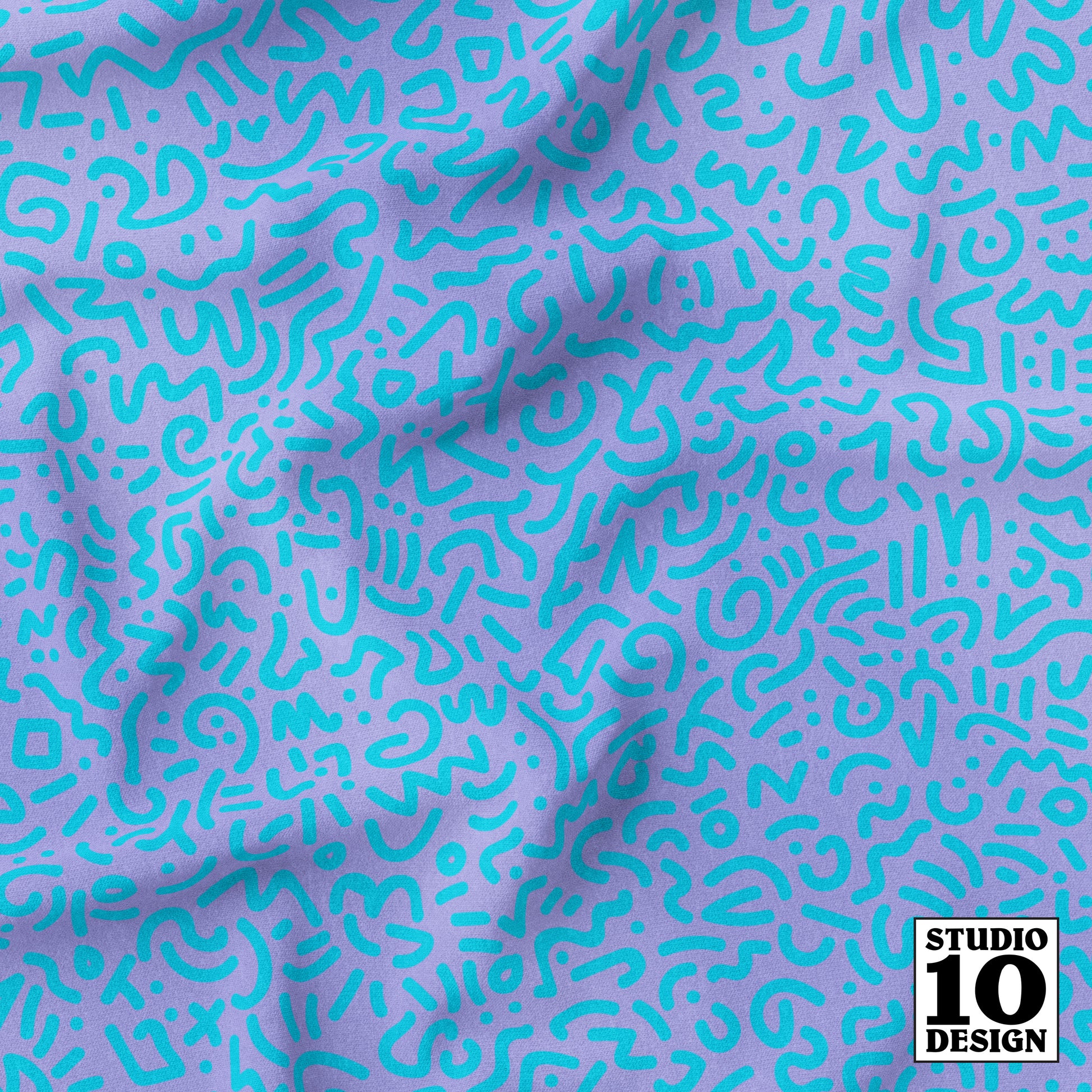 Doodle Aqua+Lilac Printed Fabric by Studio Ten Design