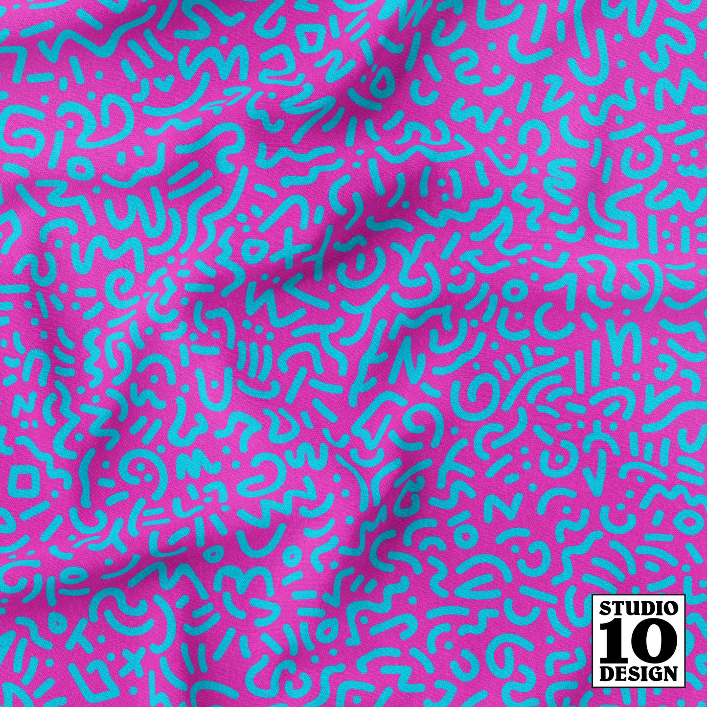 Doodle Aqua+Magenta Printed Fabric by Studio Ten Design