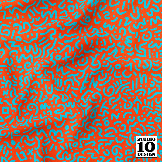 Doodle Aqua+Orange Printed Fabric by Studio Ten Design