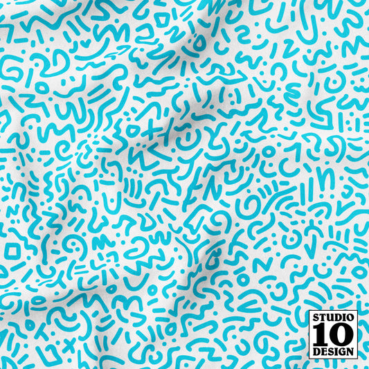 Doodle Aqua+White Printed Fabric by Studio Ten Design