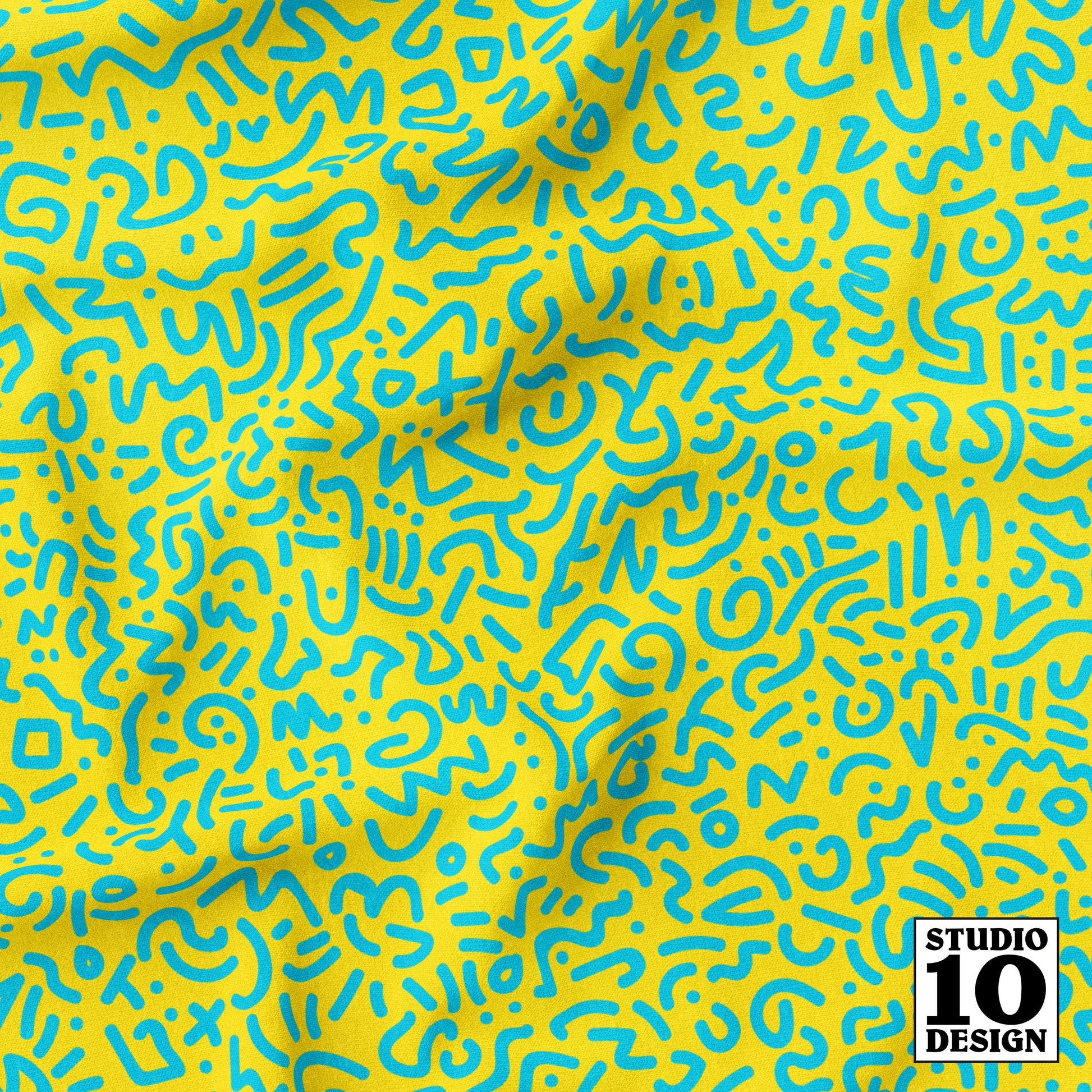 Doodle Aqua+Yellow Printed Fabric by Studio Ten Design