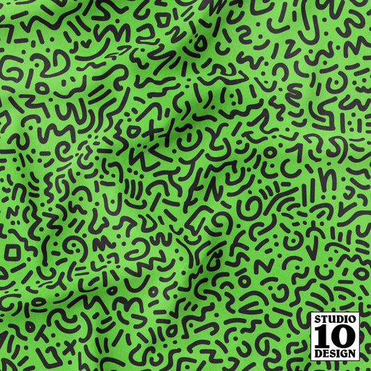 Doodle Black+Green Printed Fabric by Studio Ten Design
