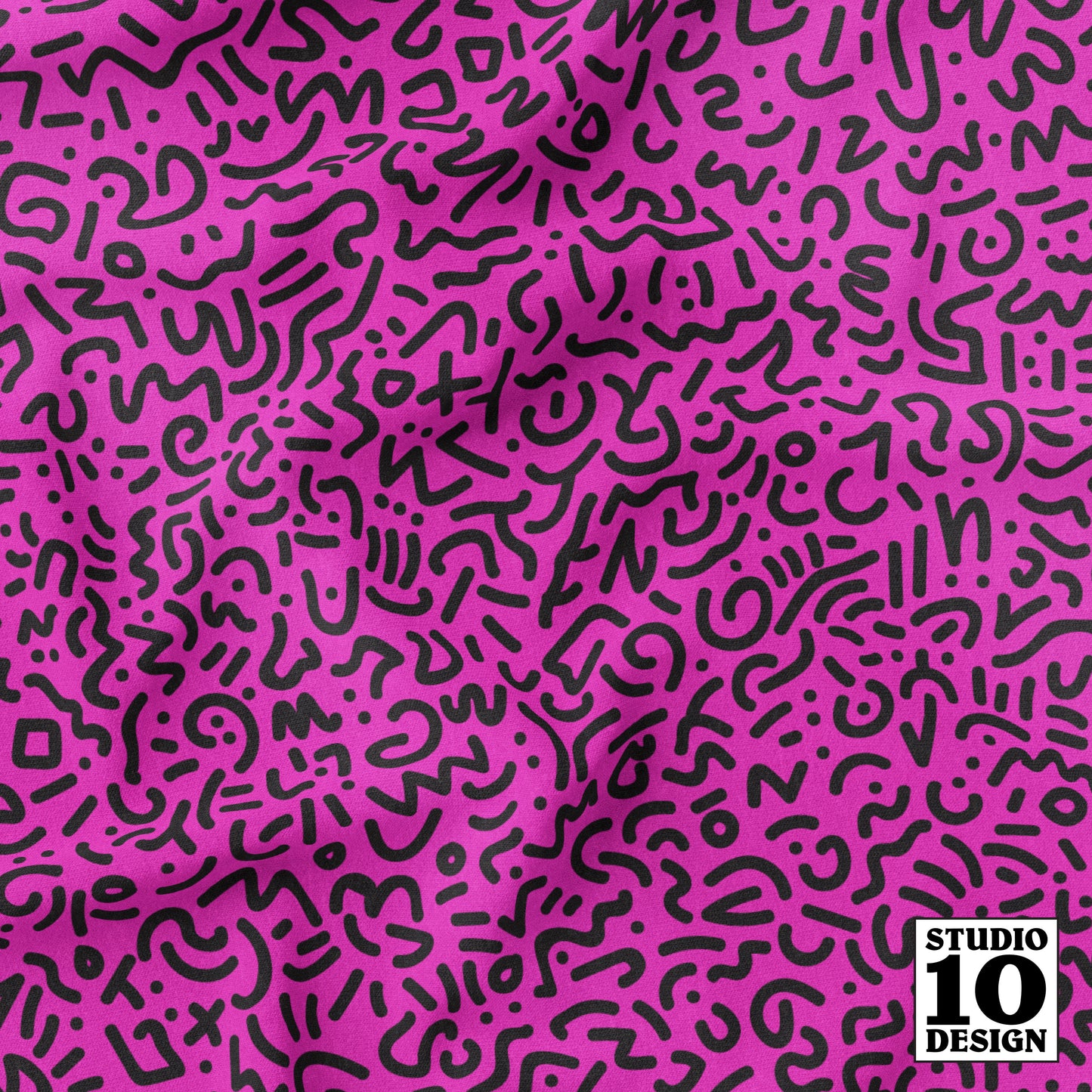 Doodle Black+Magenta Printed Fabric by Studio Ten Design
