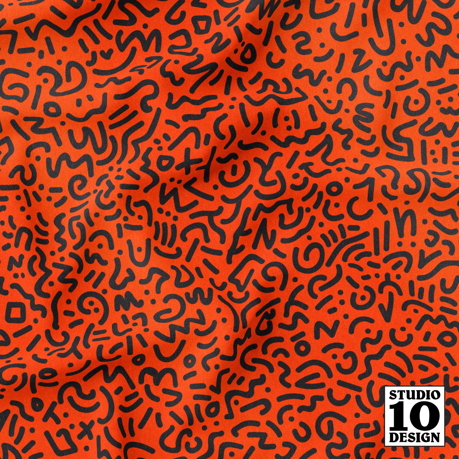 Doodle Black+Orange Printed Fabric by Studio Ten Design